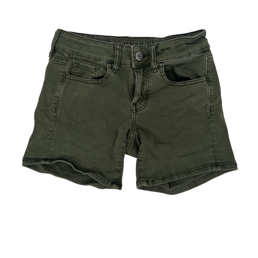 American Eagle Green Super Stretch Midi Jean Shorts Size 00 Women’s